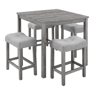 Gulches 5-Piece Industrial Bar Dining Set - Faux Wood Grain Table + 4 Ergonomic Fabric-Cushioned Stools, Space-Saving Design - 1 of 4