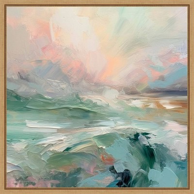 Pink Morning V Abstract Coastal Canvas Art with Maple Frame