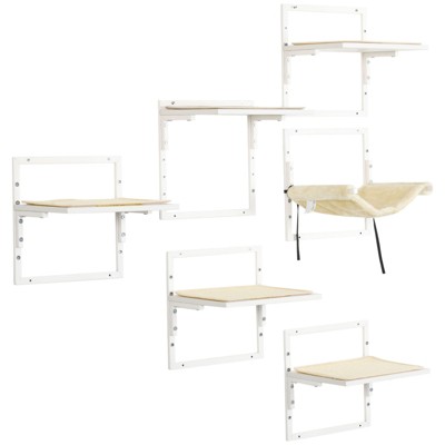 VisioGear 6-pcs Modern Cat Wall Shelves, Height Adjustable Jumping Platforms & Cat Hammock, Cat Climbing Shelf Set, Cream, 13.8"*11.5"*13.8"