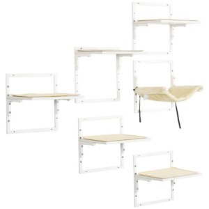 VisioGear 6-pcs Modern Cat Wall Shelves, Height Adjustable Jumping Platforms & Cat Hammock, Cat Climbing Shelf Set, Cream, 13.8"*11.5"*13.8" - 1 of 4