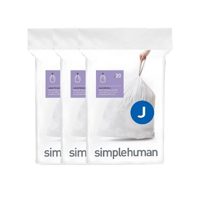 simplehuman Code J Custom Fit Drawstring Trash Bags, 240 Count, 30-45 Liter / 8-12 Gallon, White