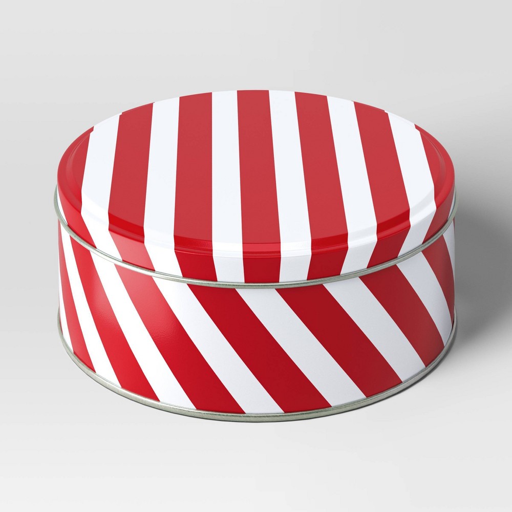 8.25"x8.25" Christmas Round Tin Striped Gift Box Red - Wondershop™cases of 4