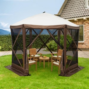 6-Sided Pop Up Gazebo Tent, Waterproof UV Protection Screen Canopy, Portable Instant Shelter with Carry Bag & Stakes - 1 of 4