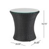 3-Piece Boho Outdoor Chat Set, Faux Wicker Club Chairs with Beige Cushions, Round End Table with Tempered Glass Top-The Pop Home - 4 of 4