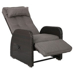 Ostia Wicker Outdoor Recliner with Cushion - Brown - Christopher Knight Home: All-Weather, UV-Resistant Patio Accent Chair with Polyester Fiber Fill - 1 of 4