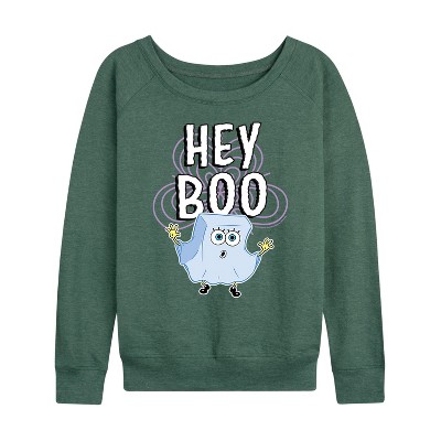 Women's - SpongeBob SquarePants - Hey Boo Lightweight French Terry Wide Neck Long Sleeve Shirt