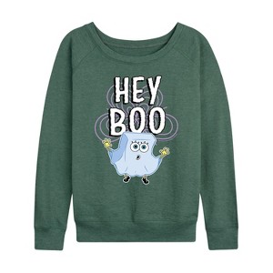 Women's - SpongeBob SquarePants - Hey Boo Lightweight French Terry Wide Neck Long Sleeve Shirt - 1 of 4