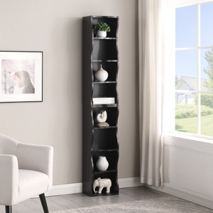 Yukimo 70"H Adjustable Ultra-Thin Bookshelf with Wavy Border Design, Two Separate Cabinets, Anti-Tip Hardware, Black - 1 of 4