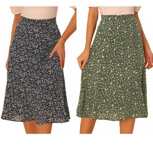 INSPIRE CHIC Women's Print Floral Peasant Elastic Waist A-Line Midi Skirts 2 Packs - 1 of 4