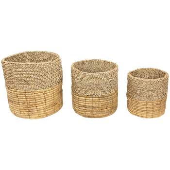 Northlight Set of 3 Tan and Brown Twist Woven Round Storage Baskets 13.75"