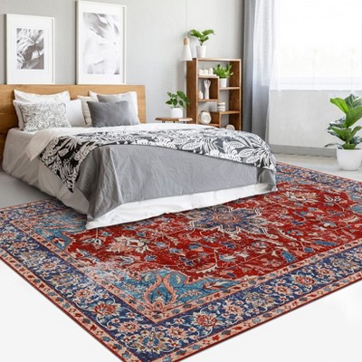 Area Rug Vintage Medallion Distressed Rug Machine Washable Area Rugs for Living Room Non-Slip Stain Resistant Accent Rug