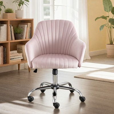 PAGED Modern Accent Chair with Casters, Adjustable Height Velvet Arm Chair with Metal Base, Home Office Chair for Bedroom