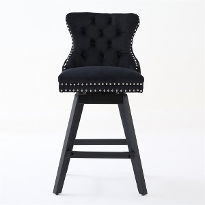 OUTSUPPLY Set of 2 Velvet Swivel Bar Stools, Tufted Counter Height Stools with Wooden Legs & Chrome Accents - 1 of 4