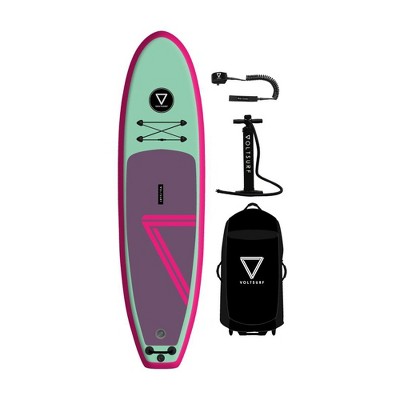 VoltSurf 10 Foot Class Act Inflatable SUP Outdoor Lake Water Sport Stand Up Paddle Board Kit with Adjustable Paddle and Manual Pump, Black Rail