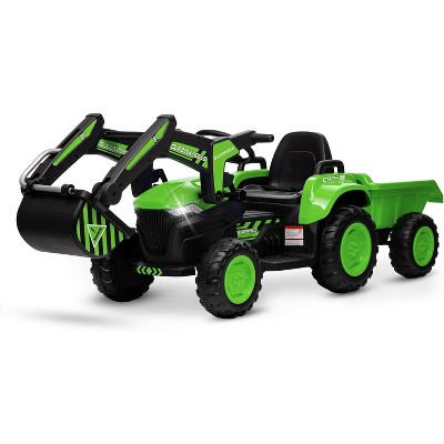 12V Kids 3 in 1 Ride on Excavator & Tractor with Detachable Trailer, Kids Electric Vehicles with LED Lights