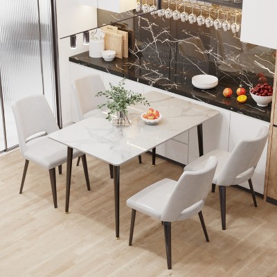 Modern Dining Desk Table Only No Chairs Sintered Stone Top Metal Legs for Kitchen Room, Living Room, Restaurant