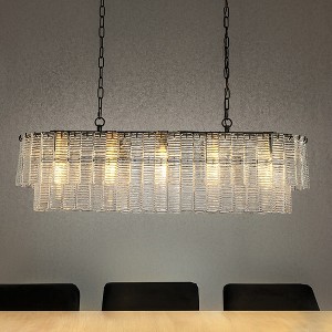 ALOADECOR 5-Light 39'' Matte Black Rectangle Elegant Ribbed Glass Chandelier Vintage Art Glass Pendant Light For Dining Room Ktichen Island - 1 of 4
