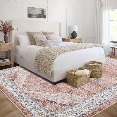 Washable Vintage Area Rug, Non-Slip Stain-Resistant Farmhouse Carpet for Living Room, Bedroom, Office, Dining Room, Nursery