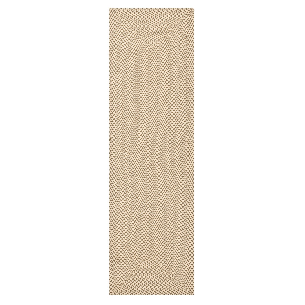 Beige/Brown Solid Woven Runner 2'4inX12'