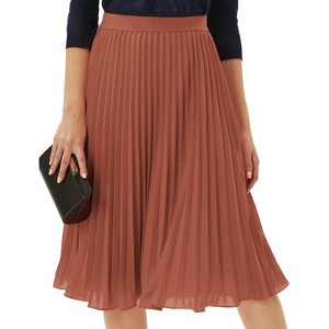 Women's Chiffon Pleated Midi Skirt - High Elastic Waist A-Line Swing Skirt Brown - 1 of 4