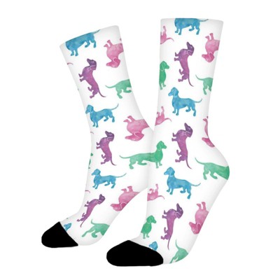 Colorful Dachshunds Women Printed Crew Socks Funny Funky Socks Soft Polyester Novelty Gifts for Artists Men
