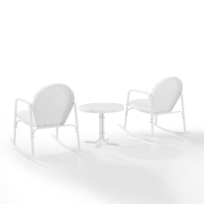 White Steel Retro 3-Piece Outdoor Rocking Chair Set