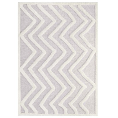 Modway Whimsical Pathway 5x8 Shag Area Rug – Abstract Chevron Design in Gray and Ivory, Plush Soft Synthetic Fiber