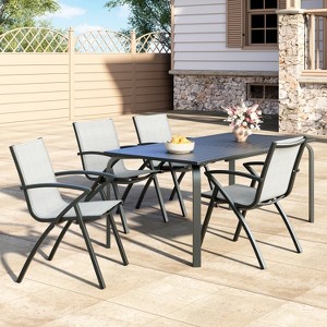 Patio Dining Chairs Set of 4, Outdoor Stackable Chairs with Metal Frame and Backrest, All Weather Breathable Patio Lawn Chair for Garden and Backyard - 1 of 4