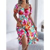 Coolmee Women Square Neck Short Sleeve Midi Dress Summer Boho Floral Swing Beach Dress - 4 of 4