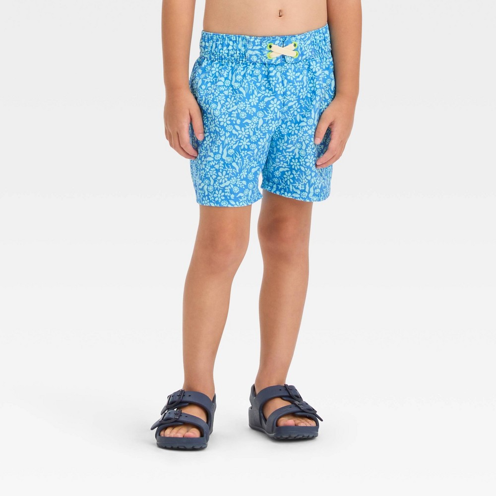 Photos - Swimwear Baby Boys' Swim Shorts - Cat & Jack™ Light Blue 12M: Dino Print, UPF 50+,