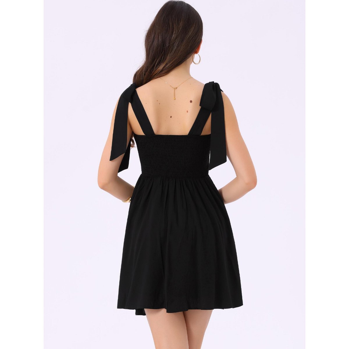 Женские платья INSPIRE CHIC Women's Sleeveless Smocked Square Neck Tank Casual Dress Small Black — фото 3