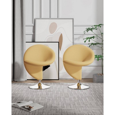 Curl 31.9" Yellow Wool Blend Swivel Accent Chair with Polished Chrome Base