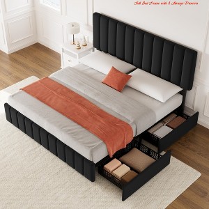 Full/Queen/King Size Bed Frame, Platform Storage Bed w/ 4 Drawers, Upholstered w/Adjustable Headboard, Wood Slat Support - 1 of 4