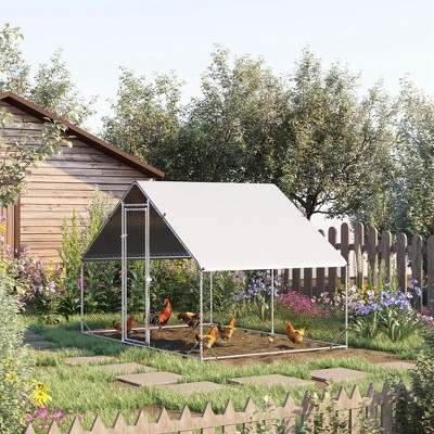 Large Silver Metal Chicken Coop with Roof Cover