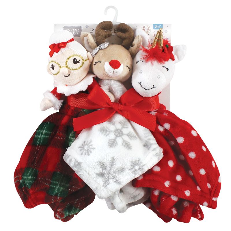 Hudson Baby Infant Girls Animal Face Security Blanket, Mrs Claus, One Size, 2 of 6