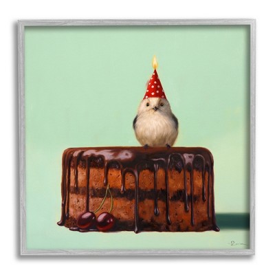 Stupell Industries Party Hat Bird Chocolate Cake Framed Giclee Art