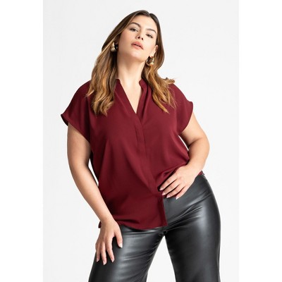 ELOQUII Women's Plus Size Notch Collar Blouse