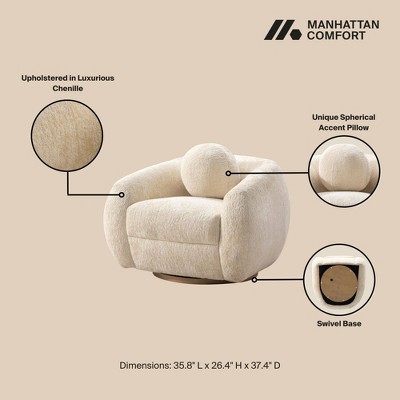Tribeca Cream Chenille Upholstered Accent Chair with Wood Base