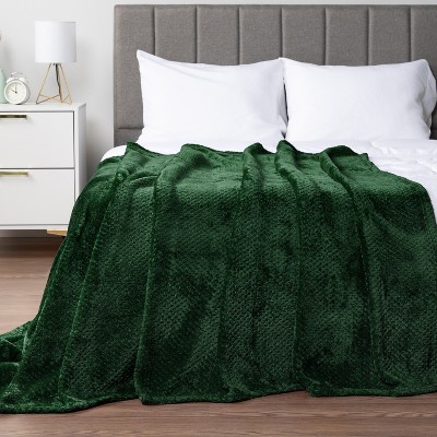 Emerald Green Fleece Waffle Textured Throw Blanket