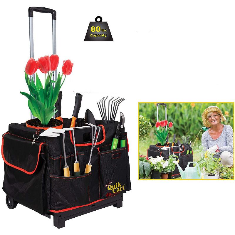 dbest products Quik Cart Pockets Bundle Caddy Organizer Teacher Tote Rolling Crate Mobile Tool Storage Fabric Cover Bag - Black/Red, 4 of 7