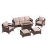Sonkuki 6 Pieces Patio Sofa with Rectangle Fire Pit Table and Ottomans, Patio Conversation Couch with Cushion - 2 of 4