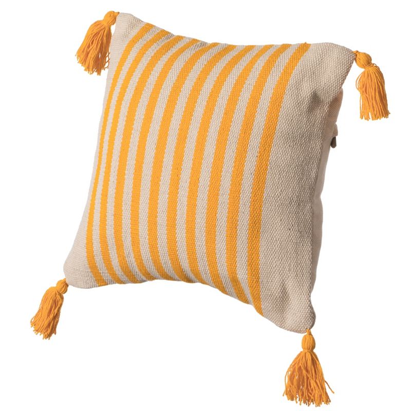 DEERLUX 16" Handwoven Cotton Throw Pillow Cover with Striped Lines, Yellow, 1 of 9