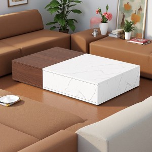 MDF Marble-Finish Coffee Table with Dual Storage - 1 of 4