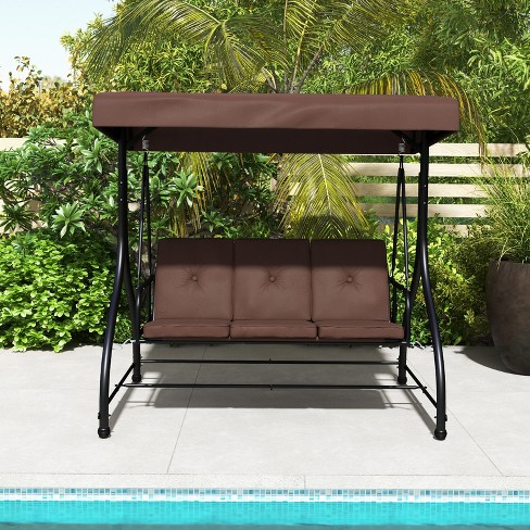 Costway 3 Seat Outdoor Converting Patio Swing Glider Adjustable Canopy Porch Swing Coffee