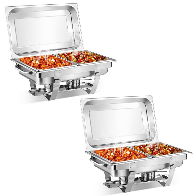 Costway 2 Packs Chafing Dish 9 Quart Chafer Dishes Buffet Set with 2 Half Size Pan, 1 of 11
