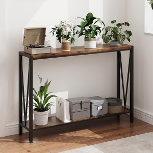Industrial-Style Narrow Long Entryway Console Table with 2-Tier Shelves -V-Shaped Design - 1 of 4