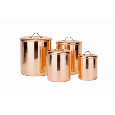 Old Dutch 4pc Polished Copper Canister Set with Brass Knobs