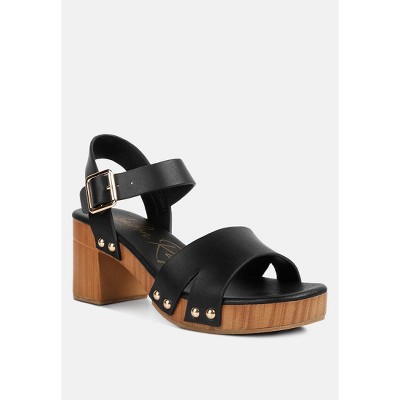 Campbell Faux Leather Textured Block Heel Sandals