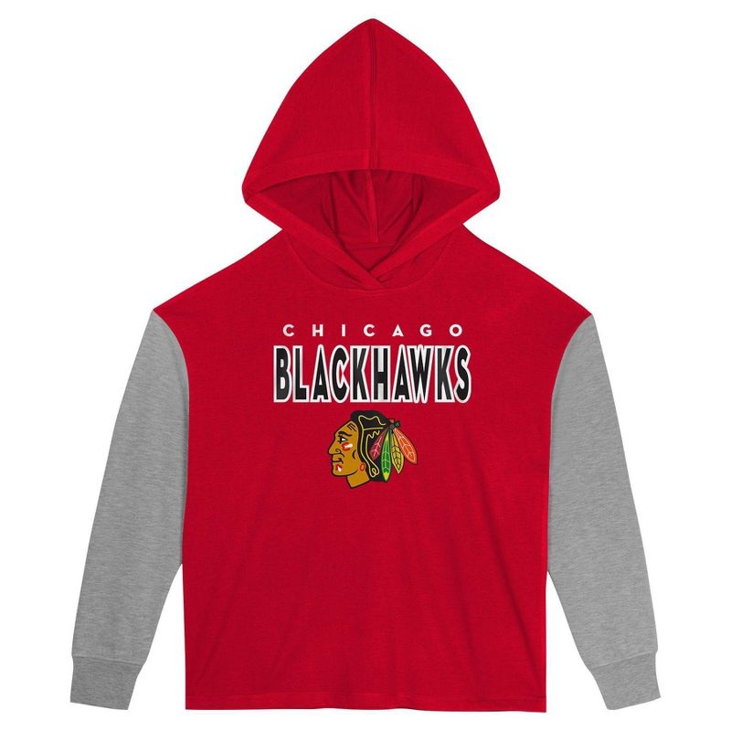 NHL Chicago Blackhawks Girls&#39; Long Sleeve Poly Fleece Hooded Sweatshirt, 2 of 4