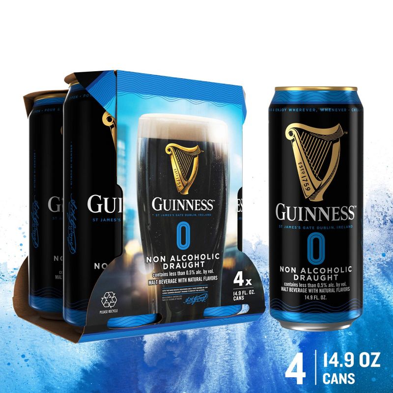 Guinness 0 Non-Alcoholic Draught Beer - 4pk/14.9 fl oz Cans, 1 of 10